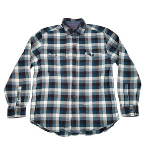 Woolrich Shirt Mens Medium Plaid Flannel Blue Cotton Button Up Outdoor Casual